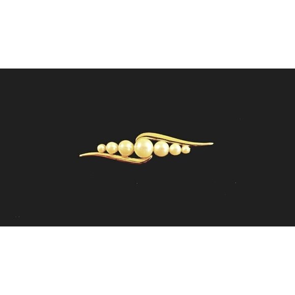 Vintage Gold Tone Signed Monet Wings Mid Century Faux Pearl Brooch - Picture 1 of 4